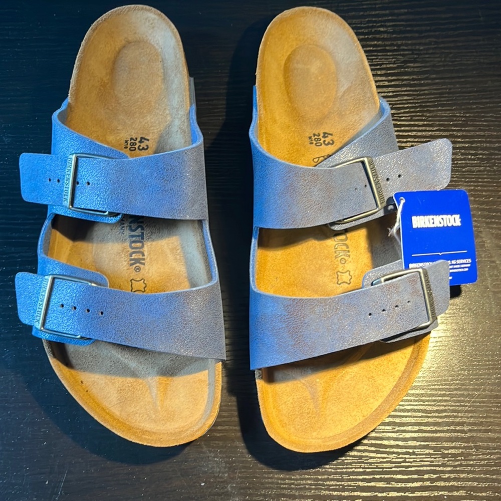 Mens Leather Birkenstock Arizona sandals - Size 43/10, Sandwashed Blue -NIB